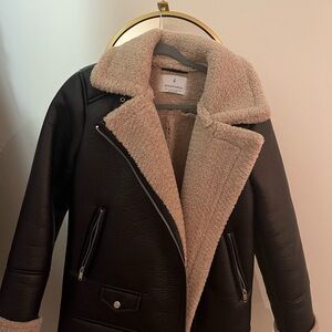 Stradivarius Black and Cream Teddy Jacket